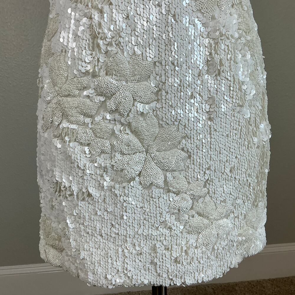 Dress the Population Sequined Halter Mini Sheath Cocktail Dress White Size Small - Picture 9 of 12